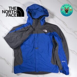 The North Face HyVent Hooded Jacket Mens Large Blue Gray Waterproof Rain Coat